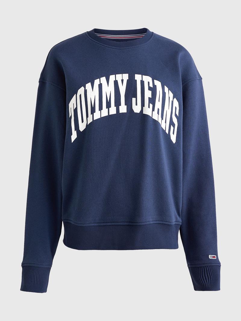 Női Tommy Hilfiger Tommy Logo Crewneck Pulóverek Sötétkék | HU 407CTV